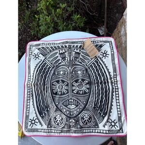 Zooloo Zimbabwe Handprinted Cotton Tribal Mask Pillow Case NWT Black/ Pink FLAWS